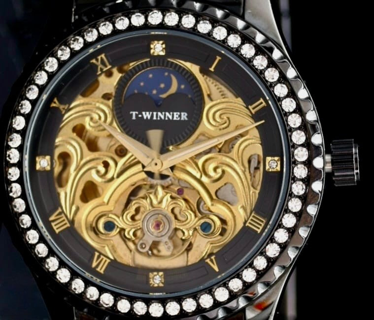 T-Winner Herren Automatikuhr Mechanisch Skelett Uhr Schwarz Farben Edelstahl2