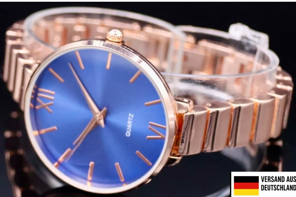 Excellanc Damen Armband Uhr Blau Roségold Farben Damenuhr Elegant Quarz0