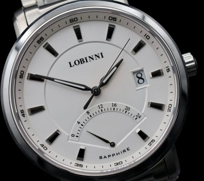 Lobinni Herren Männer Automatik Uhr Silber Farben Datum 24 Stundenanzeige NEU1