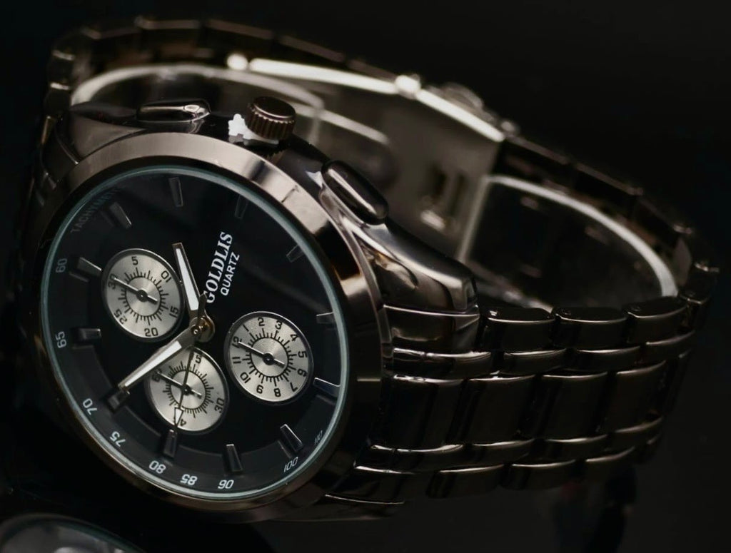 Edle Herren Armband Männer Uhr Schwarz Silber Farben Chrono Look im Keramik Look1