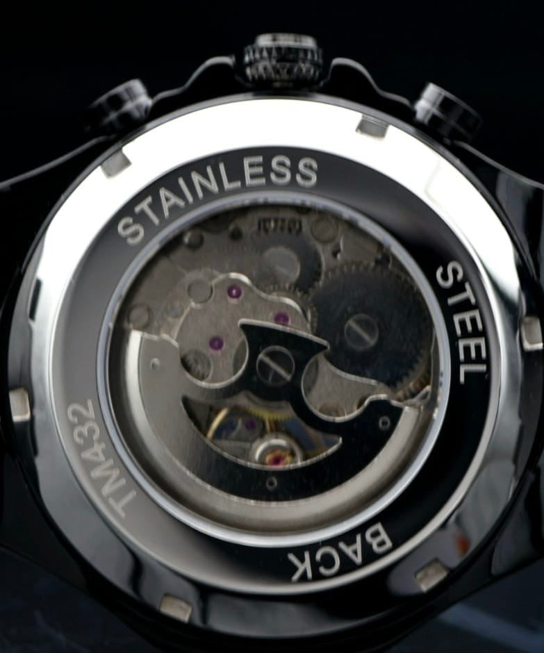 T-Winner Herren Automatikuhr Schwarz Mechanisch Skelett Uhr Edelstahl Luxus 48mm2