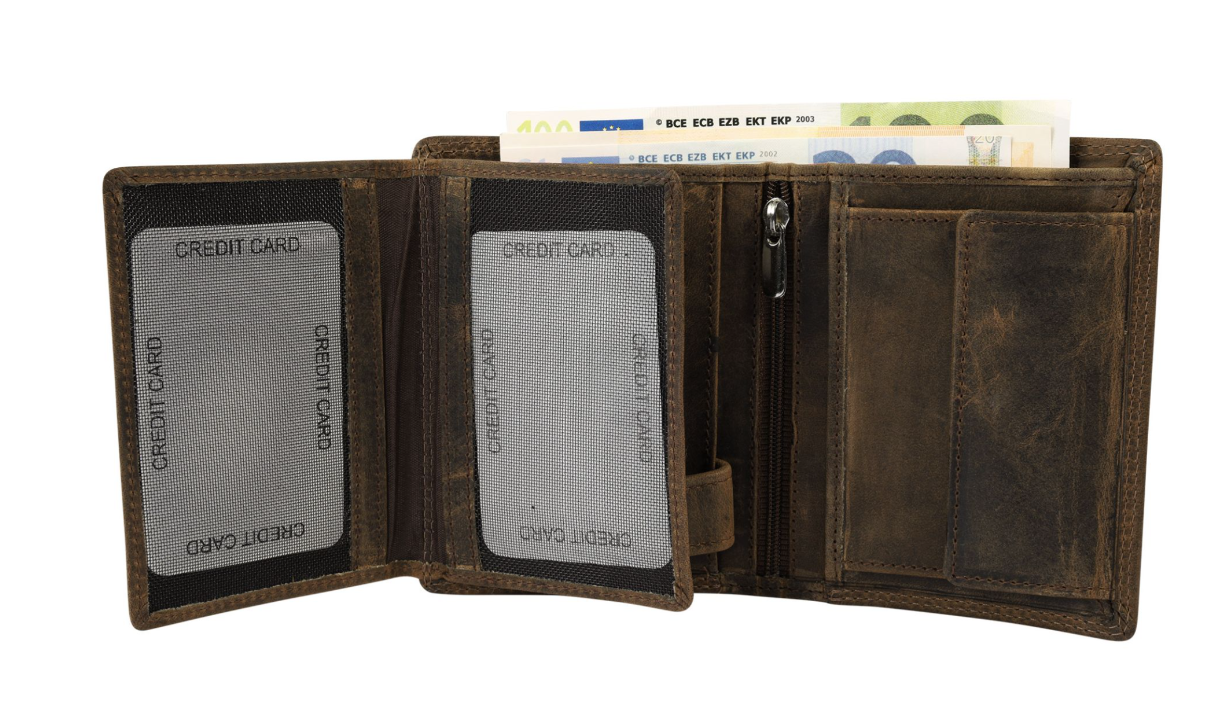 Akzent Basic Leder Geldbörse RFID Schutz Portemonnaie Braun Jäger Motiv 31