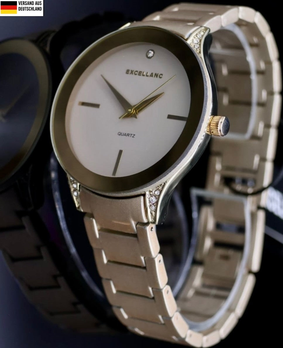 Elegante Excellanc Damen Frauen Armband Uhr Gold Farben Damenuhr Crystal Besatz0