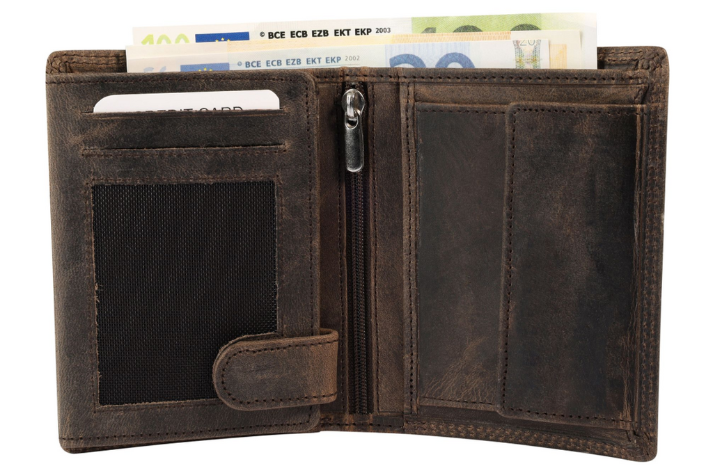 Akzent Leder Geldbörse RFID Schutz Echtleder Portemonnaie Angler Motiv Braun 21