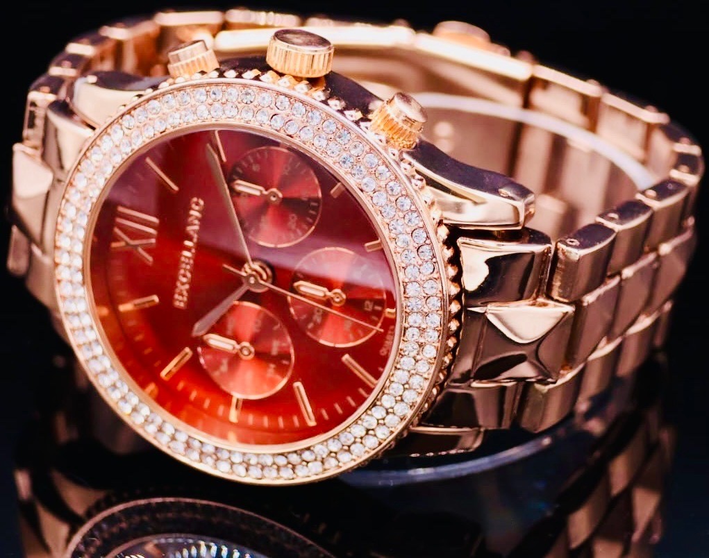 Excellanc  Damen  Armband Uhr Rosé Farben Strass Damenuhr Mineralglas1