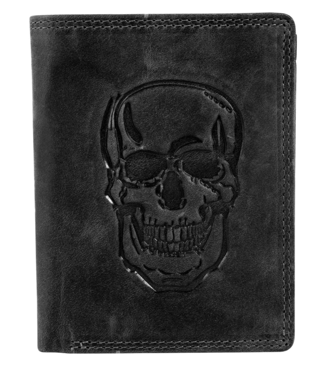 Akzent Basic Leder Geldbörse RFID Schutz Portemonnaie Schwarz Totenkopf Motiv 40