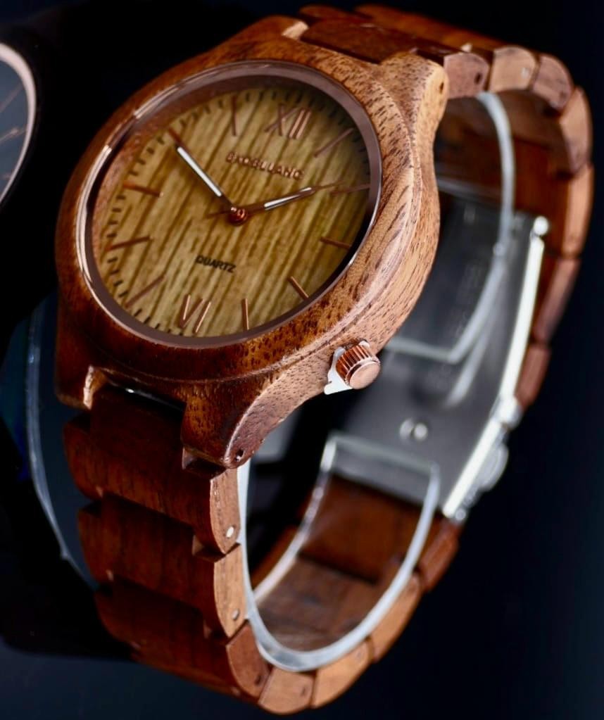 Excellanc Damen Frauen Armbanduhr aus Holz Edelstahlfaltschließe Damenuhr 10