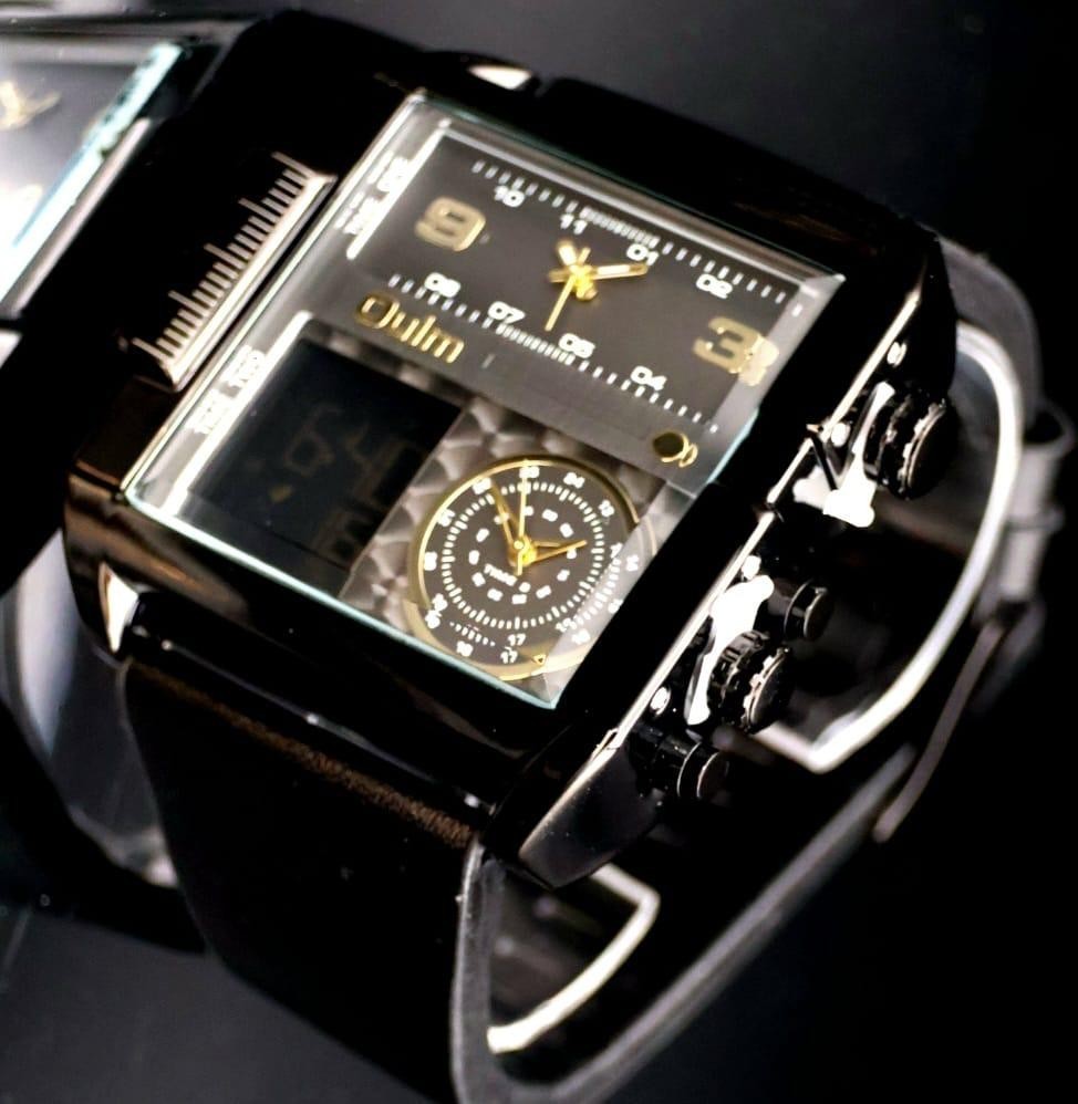 Edle Oulm Herren Männer Digital Uhr Armbanduhr Dual Timer Braun Schwarz Farben1
