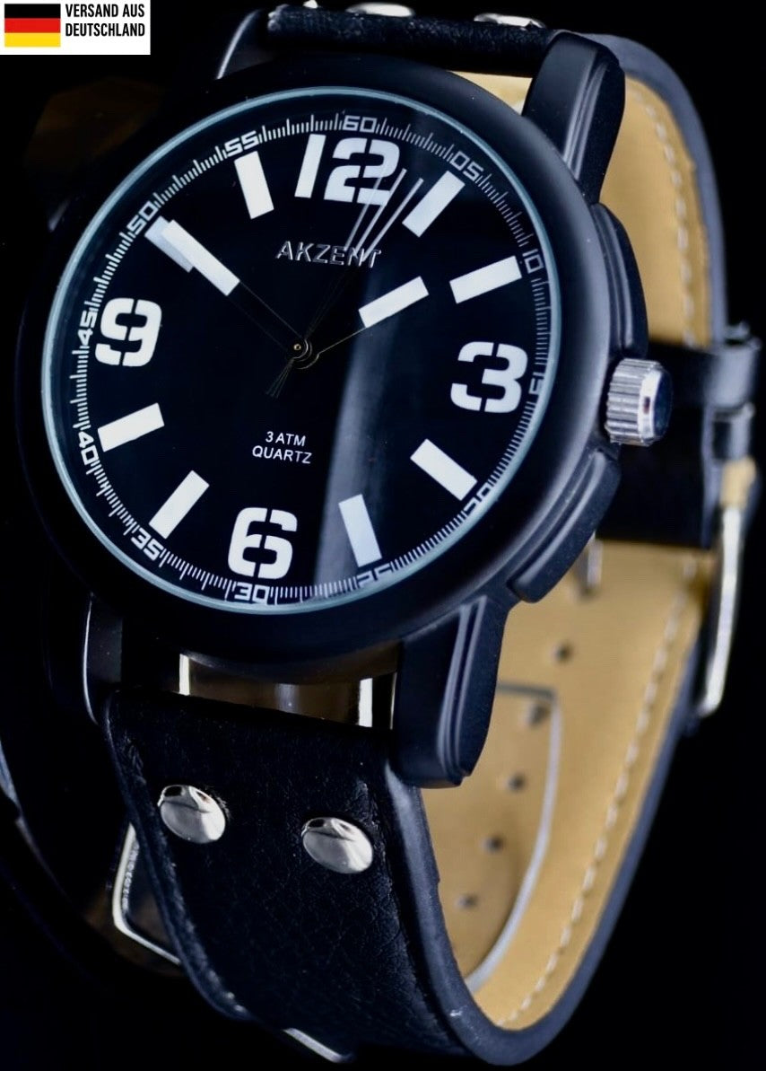 Elegante Akzent Herren Männer Armband Uhr Schwarz Farben Herrenuhr  Mineralglas0