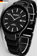 Akzent Herren Männer Armband Uhr  im Flachem Design Keramik Look Datum0
