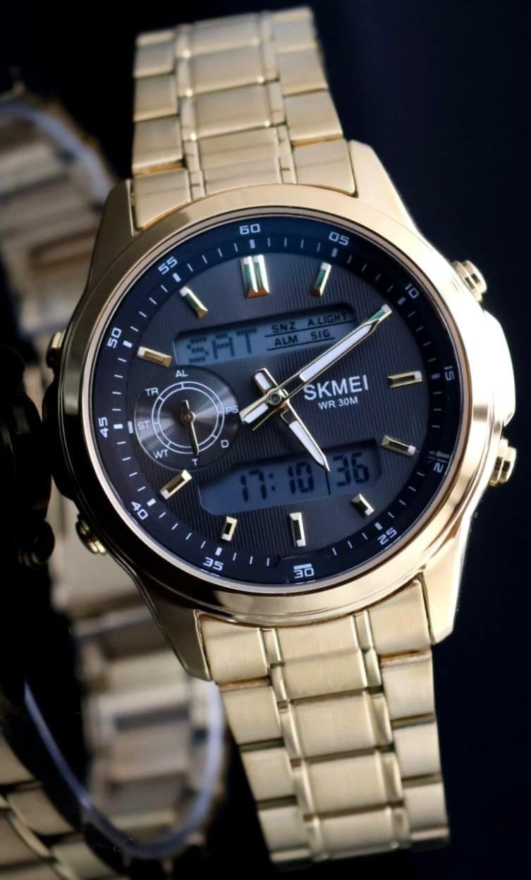 Digital & Analog Herren Männer Uhr Armbanduhr Blau Gold Farben 40mm Neu0