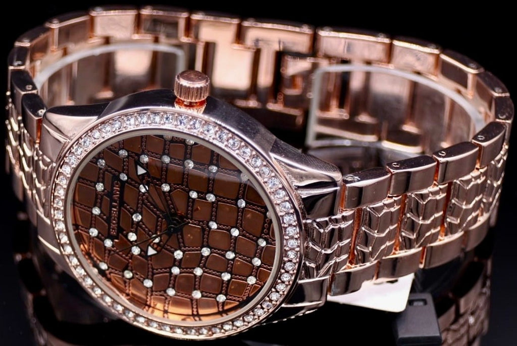 Excellanc Damen Frauen Armband Uhr Roségold Farben Damenuhr  Crystal Besatz1