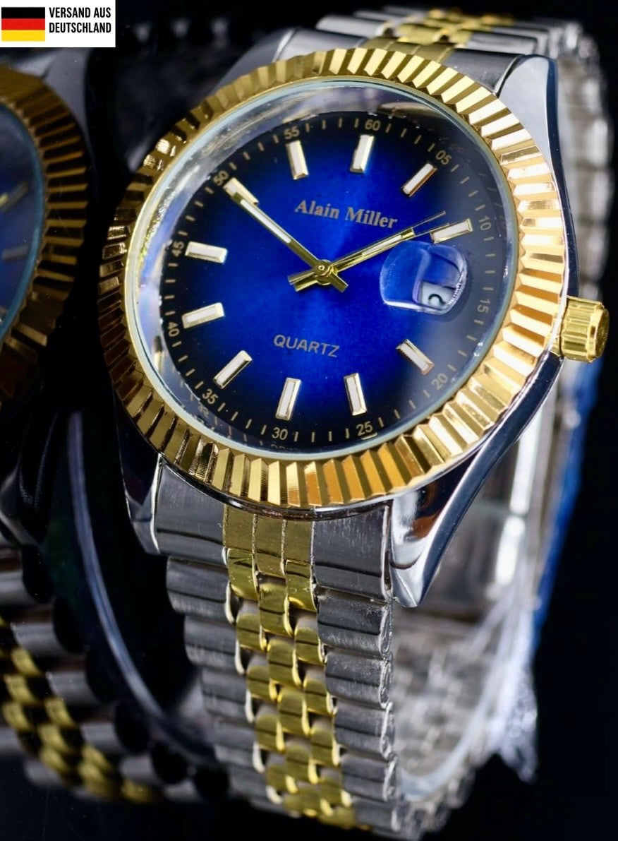 Alain Miller Herren Armband Männer Uhr Datum Bicolor Elegant0