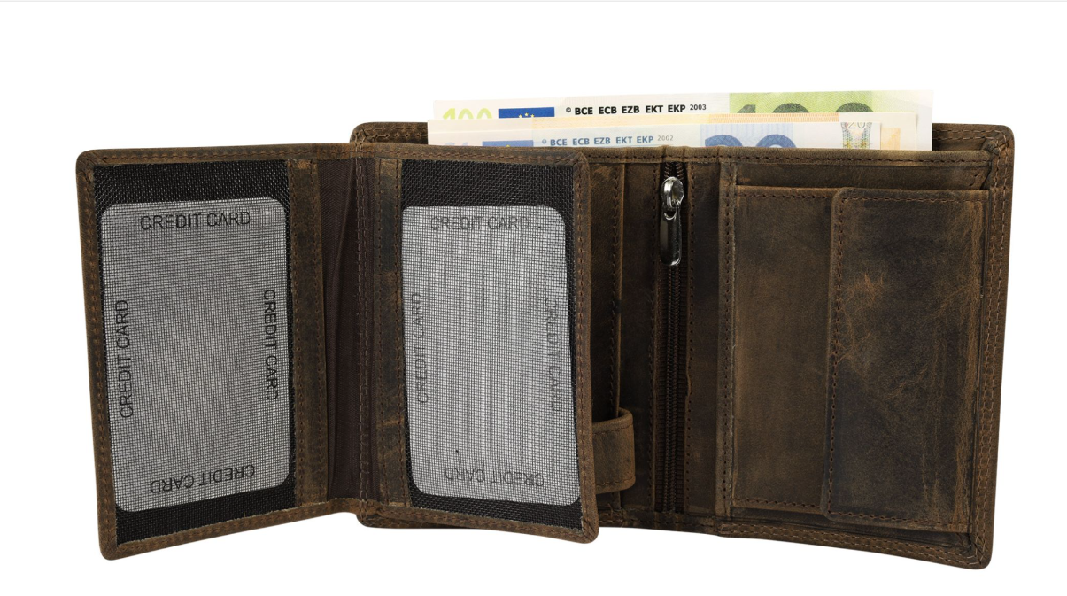 Akzent Basic Leder Geldbörse RFID Schutz Portemonnaie Braun Jäger Motiv 42