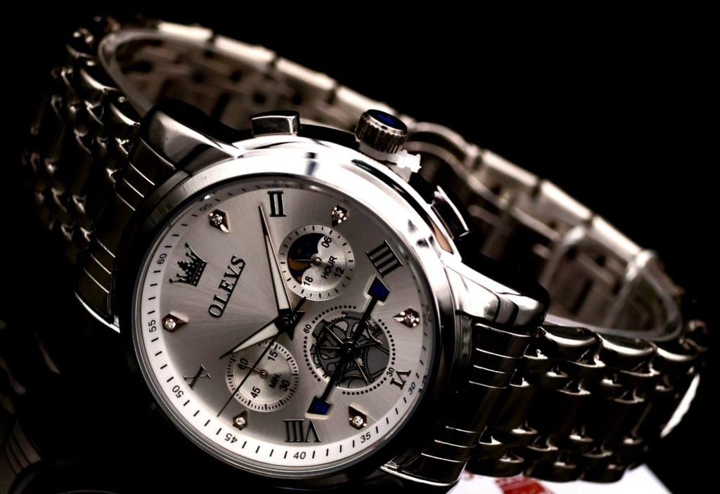 Herren Männer Armband Uhr Chronograph Stoppuhr Datum Silber Farben NEU * 781