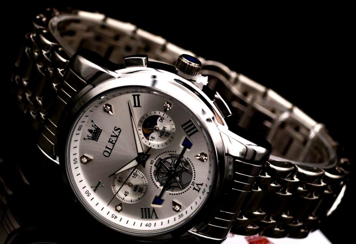 Herren Männer Armband Uhr Chronograph Stoppuhr Datum Silber Farben NEU * 781