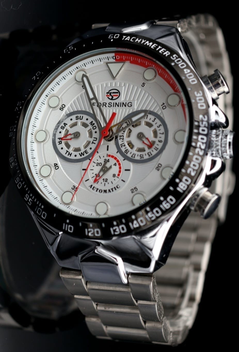 Sportliche Herren Männer Automatik Uhr Weiß Silber Farben Chronographenfunktion1