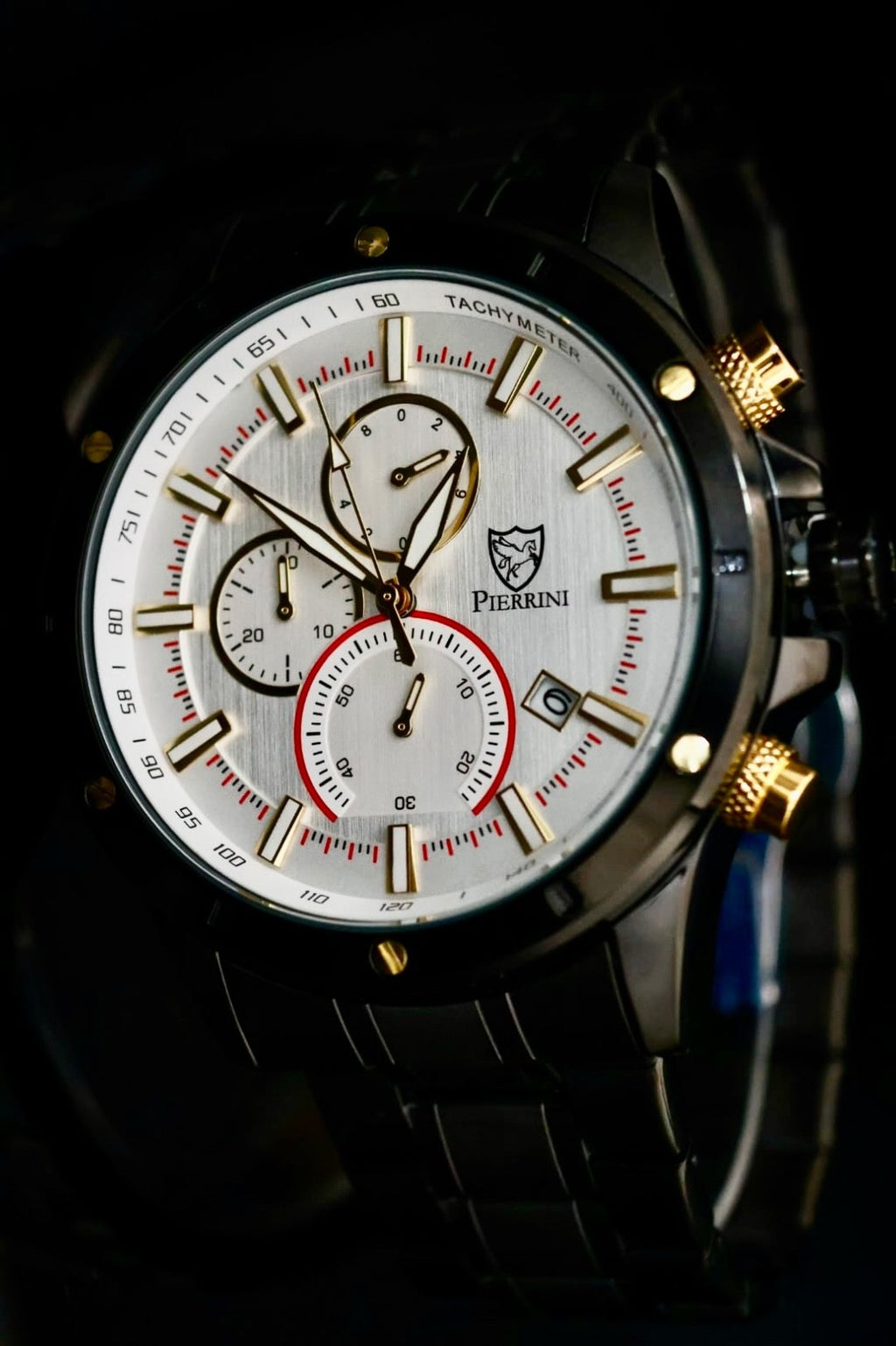 Mega Edle Pierrini Herren Armband Uhr Chronograph Stoppuhr Datum Keramik Look1