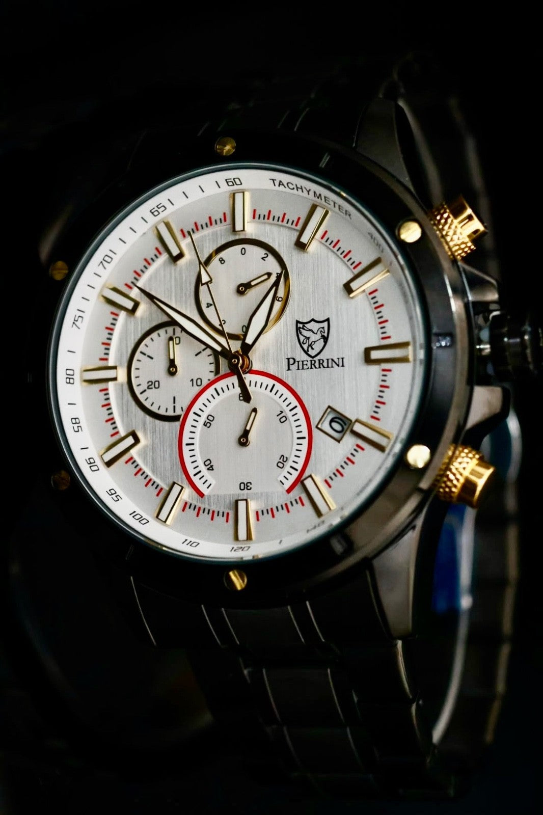 Mega Edle Pierrini Herren Armband Uhr Chronograph Stoppuhr Datum Keramik Look1