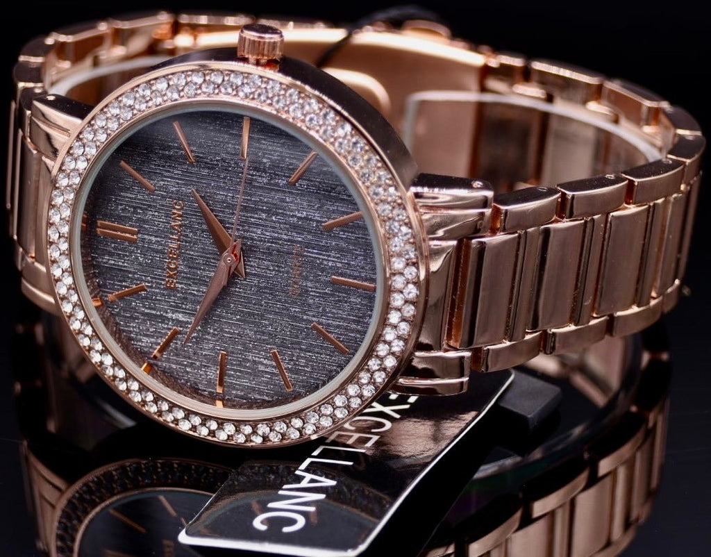 Mega Edle Excellanc Damen Frauen Armband Uhr Roségold Farben Damenuhr Strass1