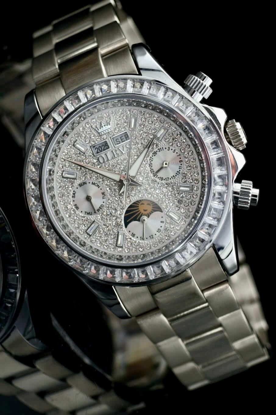 OLEVS Herren Automatik Uhr Herrenuhr Edelstahl Band Silberfarben Neu + Kalender0