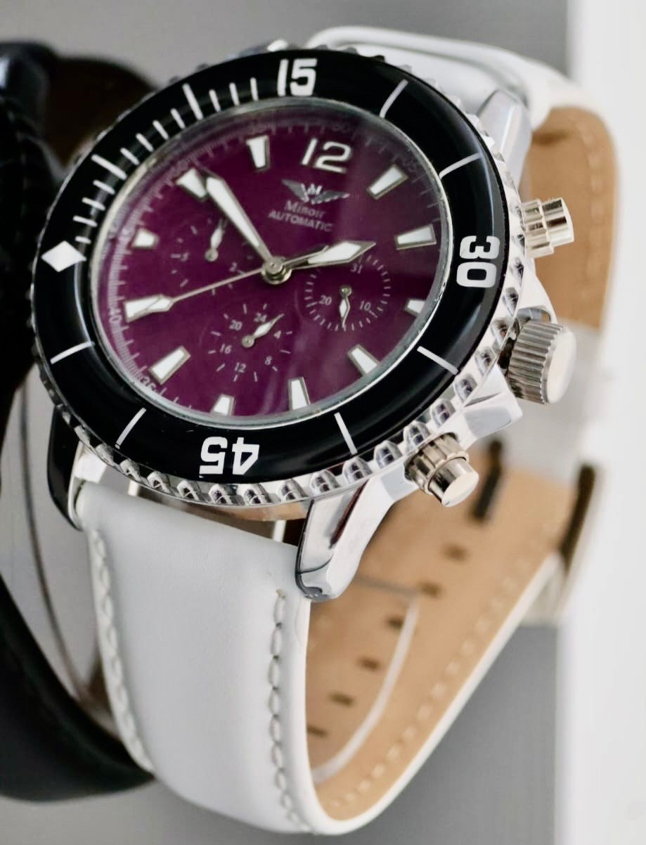 Edle Herren Minoir Automatikuhr Armbanduhr Herrenuhr mit Lederband # Top Design0