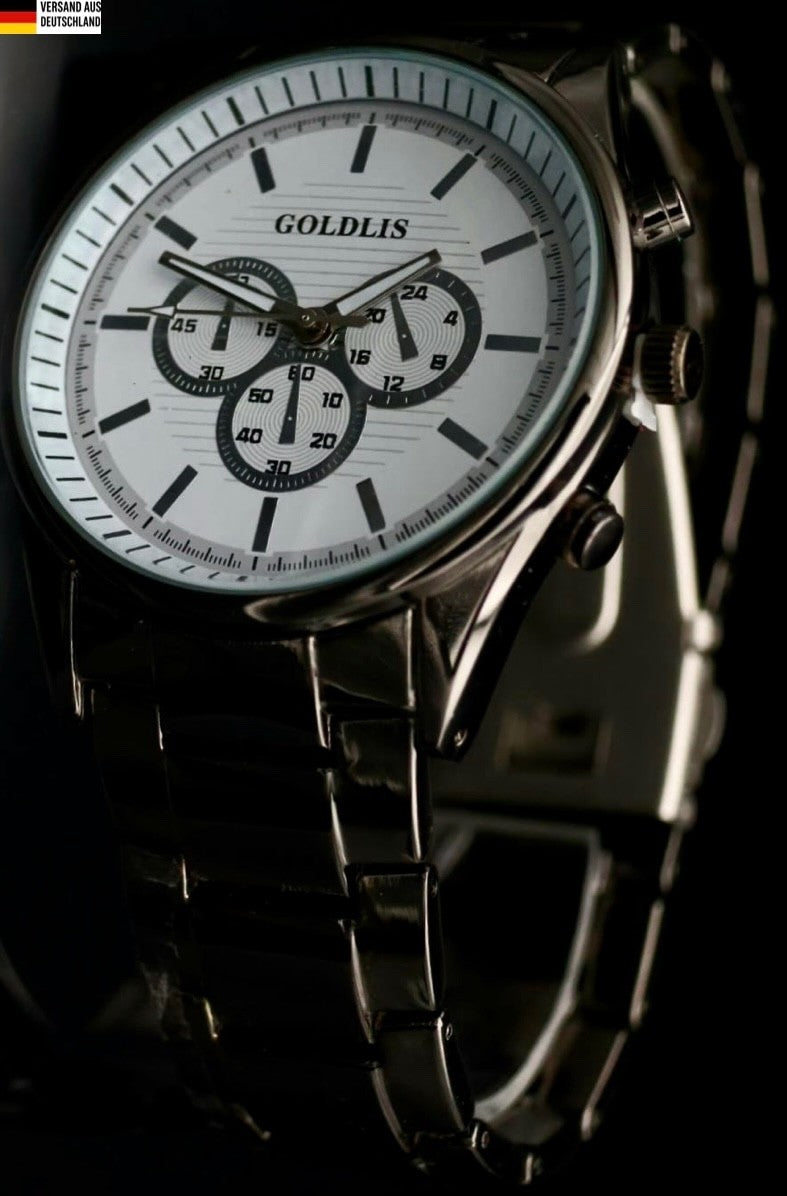 Herren Armband Männer Uhr Schwarz Keramik Look Chrono Look ¨0