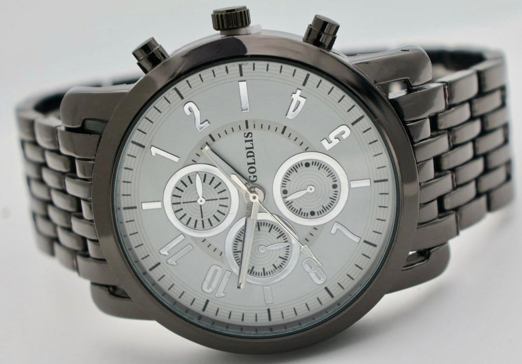 GOLDLIS HERREN ARMBAND UHR QUARZ ANALOG KERAMIK LOOK 44MM NEU1