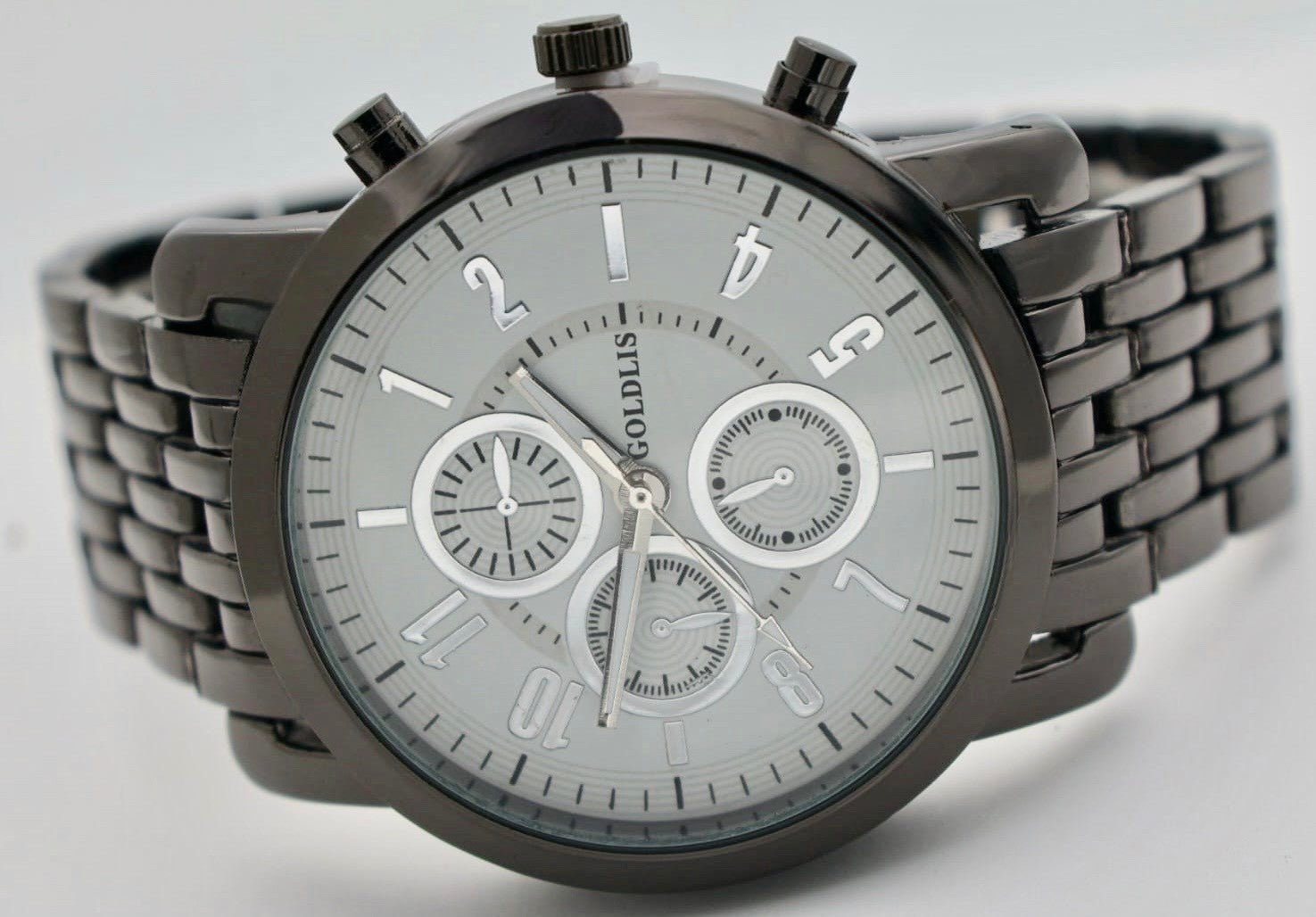 GOLDLIS HERREN ARMBAND UHR QUARZ ANALOG KERAMIK LOOK 44MM NEU1