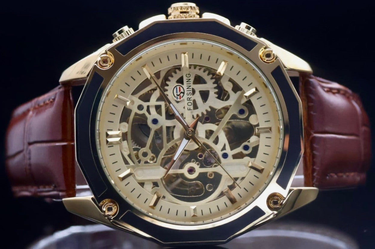 FORSINING - HERREN - AUTOMATIK - UHR -  LEDER- SKELETTUHR - 46MM - GOLD / BRAUN1