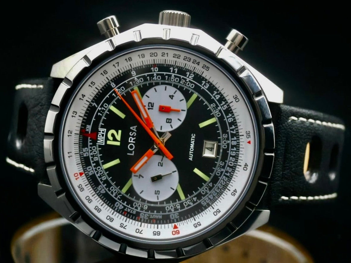 Lorsa XL Herrenuhr Herren Automatik Uhr NOS-STYLE Retro Armbanduhr Lerband NEU0