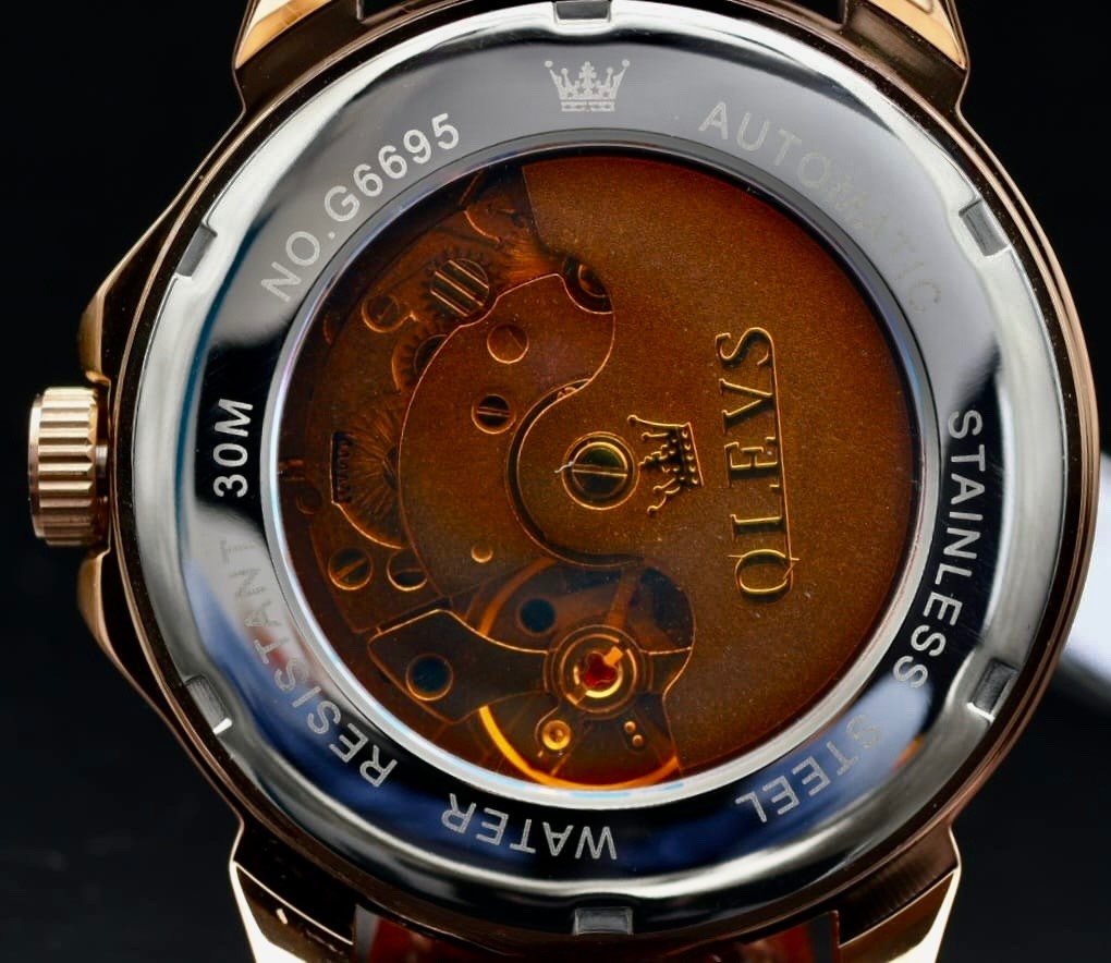 OLEVS Automatik Herren Männer Armband Uhr Leder Herrenuhr Schwarz Braun Farben2