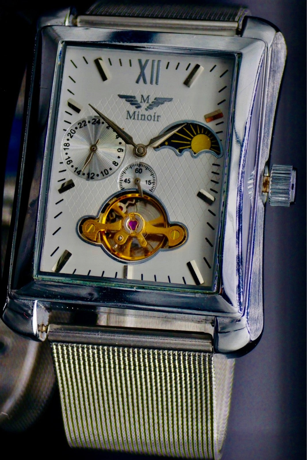 Edle Männer Herren Uhr Automatikuhr Armbanduhr Minoir Herrenuhr Silberfarben0