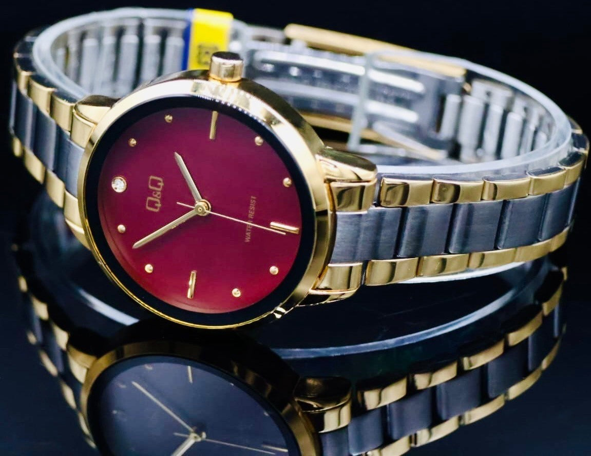 Q&Q by Citizen Damen Armband Uhr  Analog Uhr Bi-Color Rot  Silber Gold Farben1