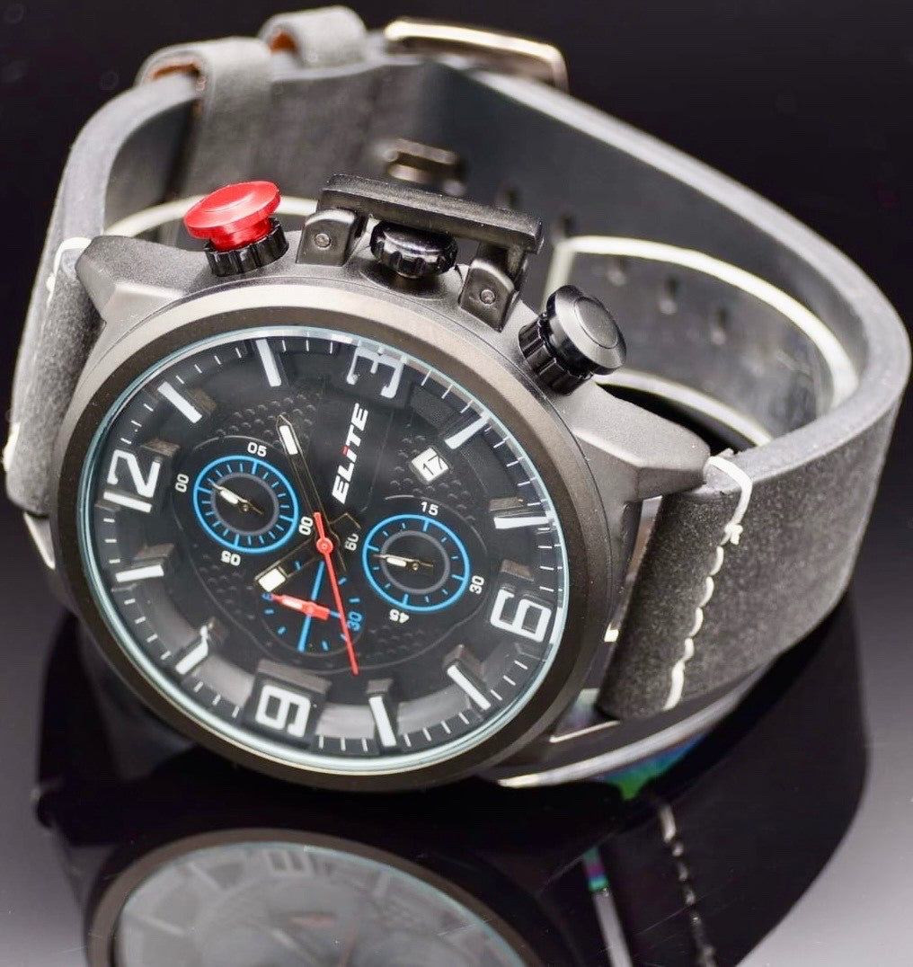 Elite Herren Armband Uhr Chronograph Datum  Schwarz im Flieger Design NEU1