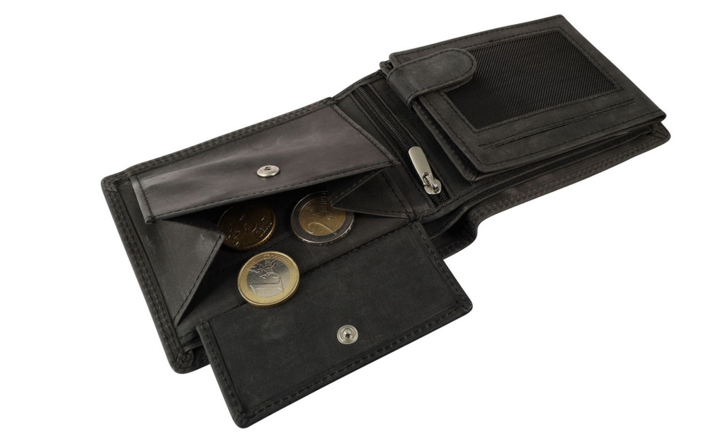 Akzent Leder Geldbörse RFID Echtleder Portemonnaie Geldbeutel Anker Schwarz 11