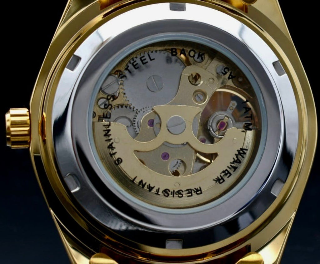 T-Winner Herren Automatikuhr Gold Mechanisch Skelett Uhr Edelstahl Luxus Design2