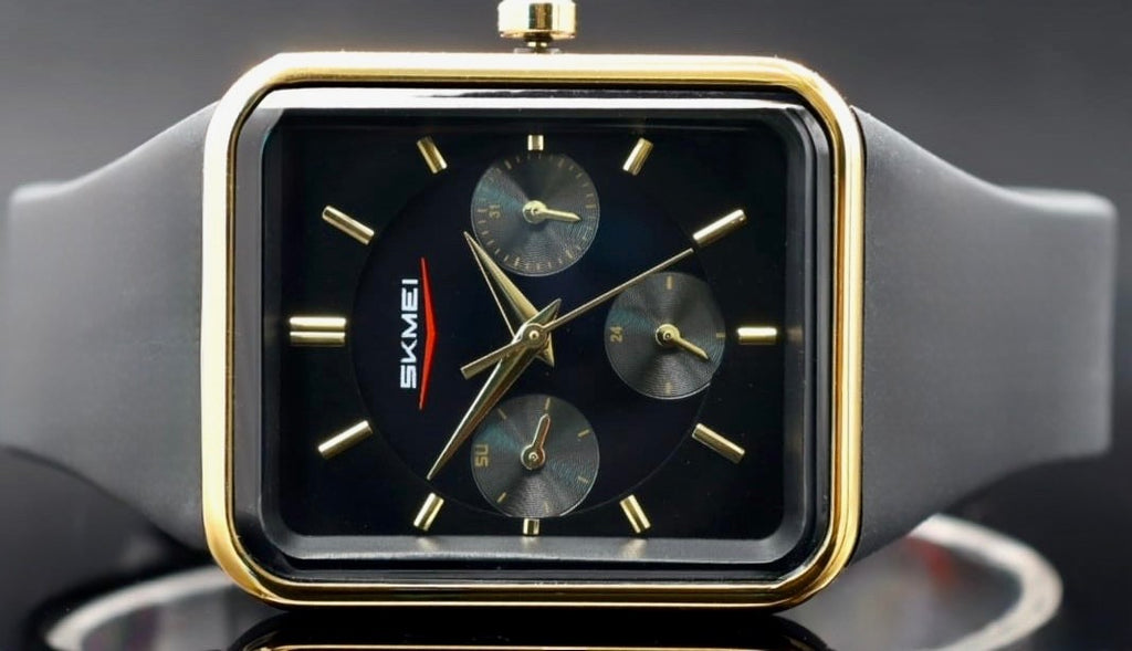 SKM - DAMEN - HERREN - UHR - KALENDER - TAG - DATUM - SILIKON - SCHWARZ - NEU1