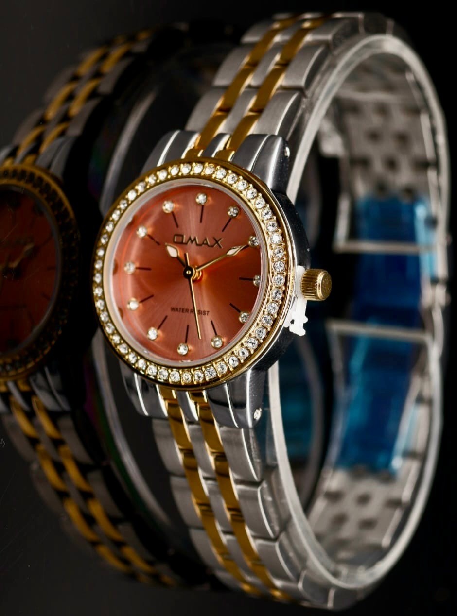 Omax Damen Armband Uhr Silber Gold Farben Bicolor Damenuhr Strass IP Veredelt *0