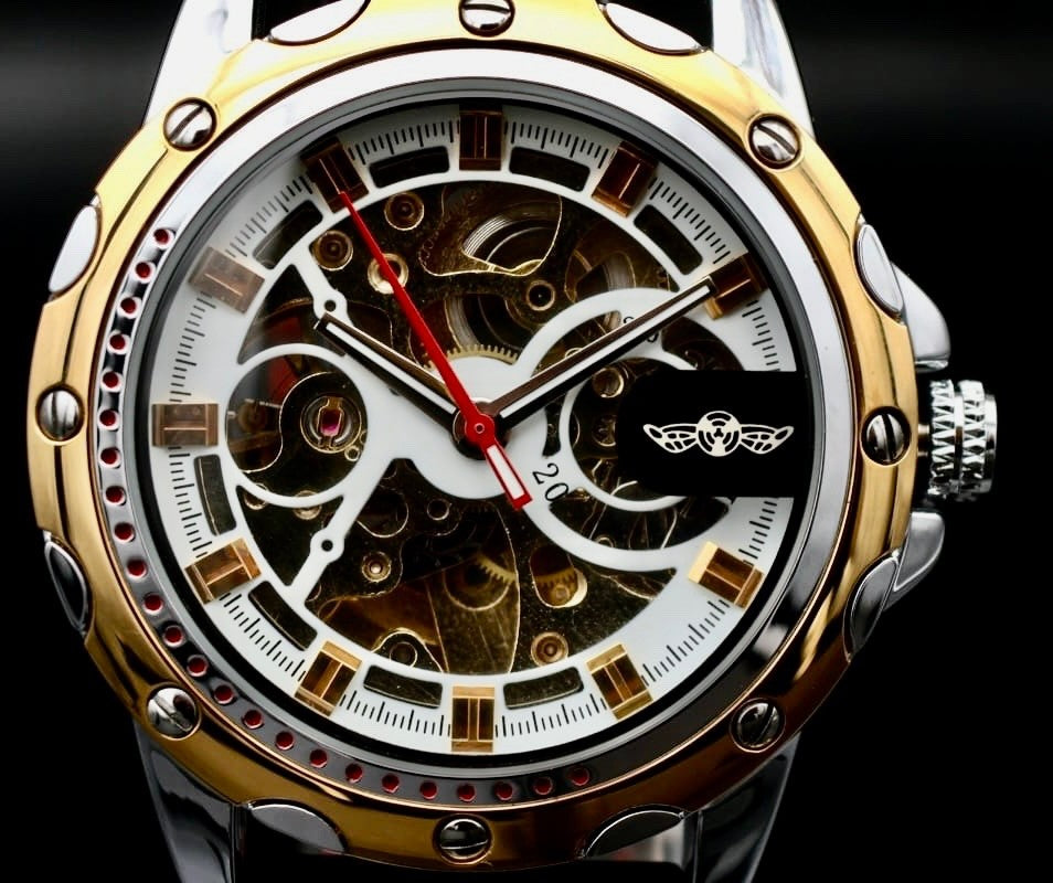 Sportliche Herren Männer Automatik Uhr Gold Schwarz Farben mit Kautschukband NEU2