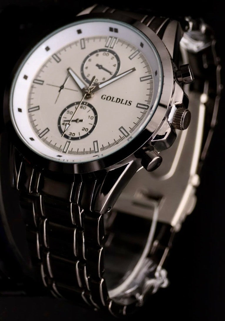 Herren Armband Männer Uhr Schwarz Silber Farben Chrono Look Quarz *NEU * 861