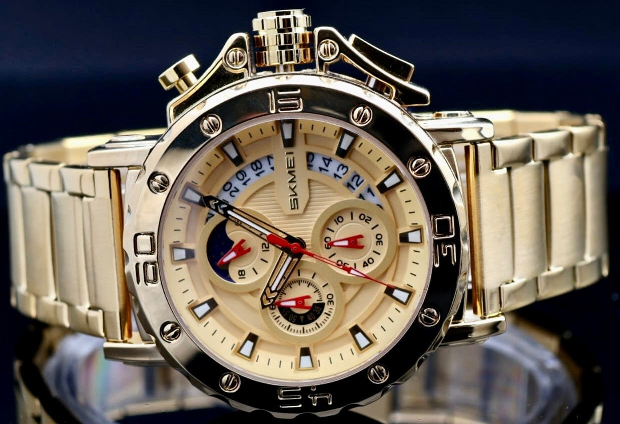 - SKM - HERREN - UHR - CHRONOGRAPH - DATUMSANZEIGE - EDELSTAHL - 52MM - NEU -1