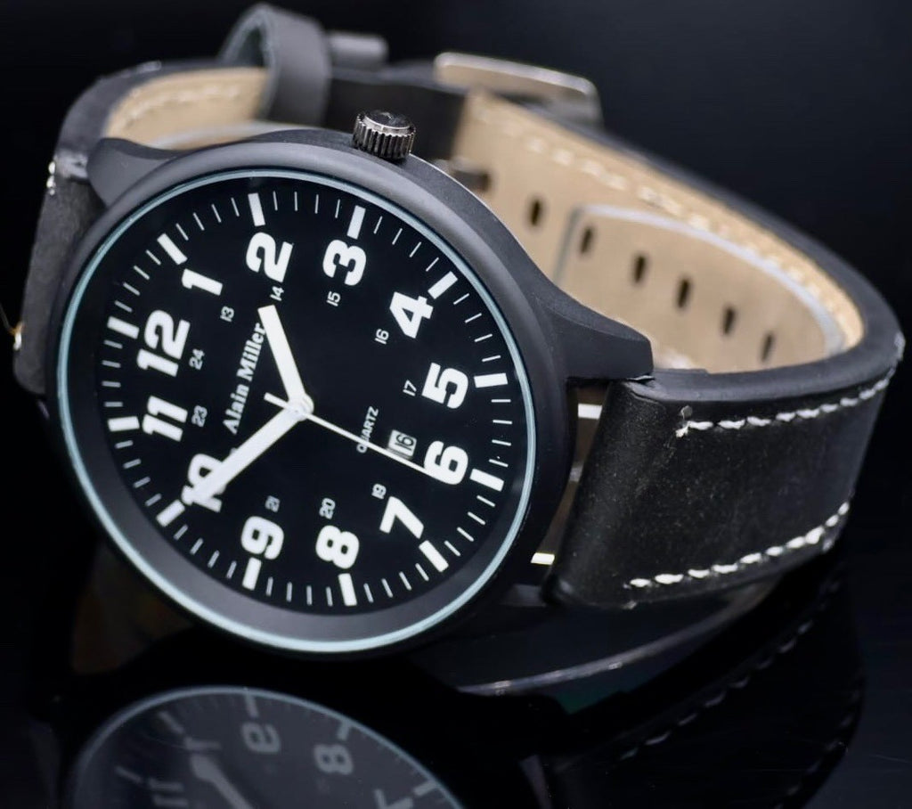 Alain Miller Herren Männer Armband Uhr Schwarz Farben Herrenuhr Datumsanzeige1