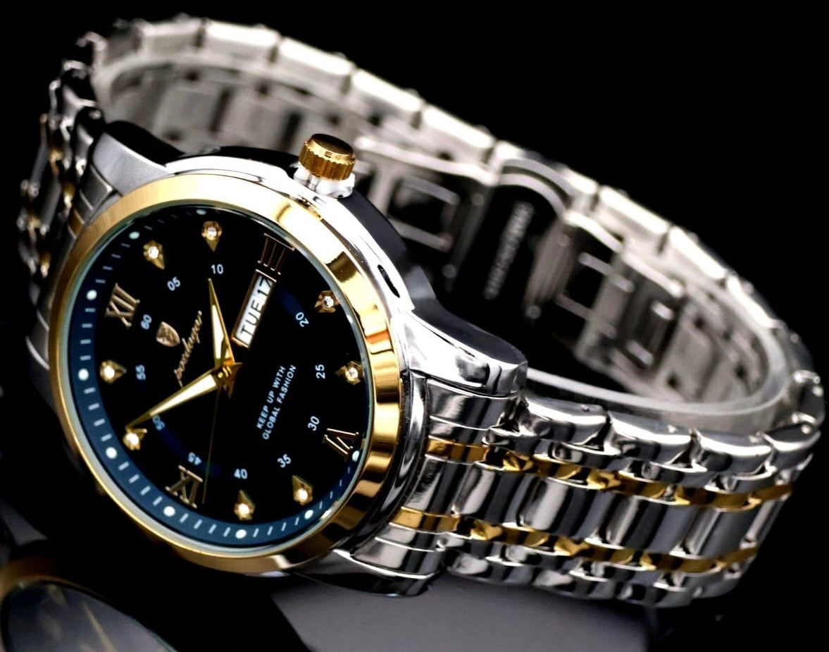 Herren Edelstahl Armband Uhr Herrenuhr Blau Bicolor Farben mit Tag/Datumsanzeige1