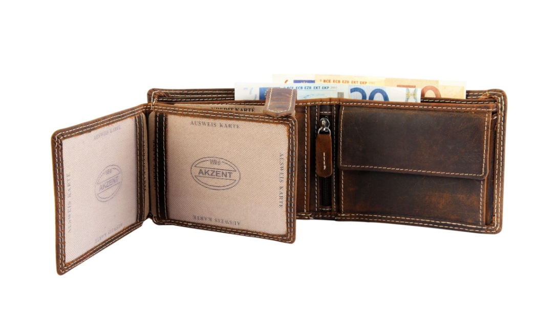 Akzent Rinds Leder Geldbörse Echtleder Portemonnaie Geldbeutel Querformat NEU2