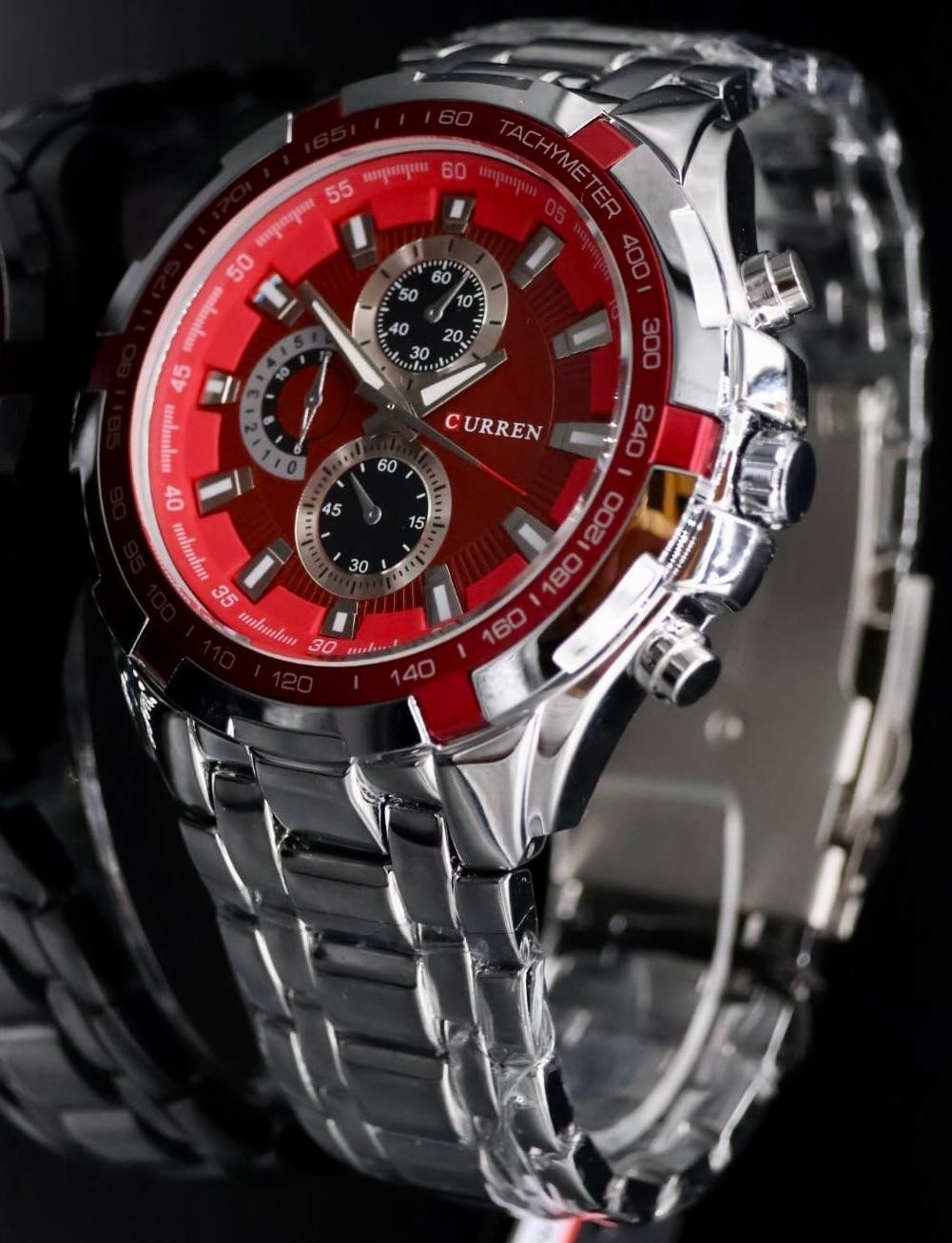 Mega Edle Herren Männer Uhr Armbanduhr Herrenuhr Rot Silber Farben Chrono Look0