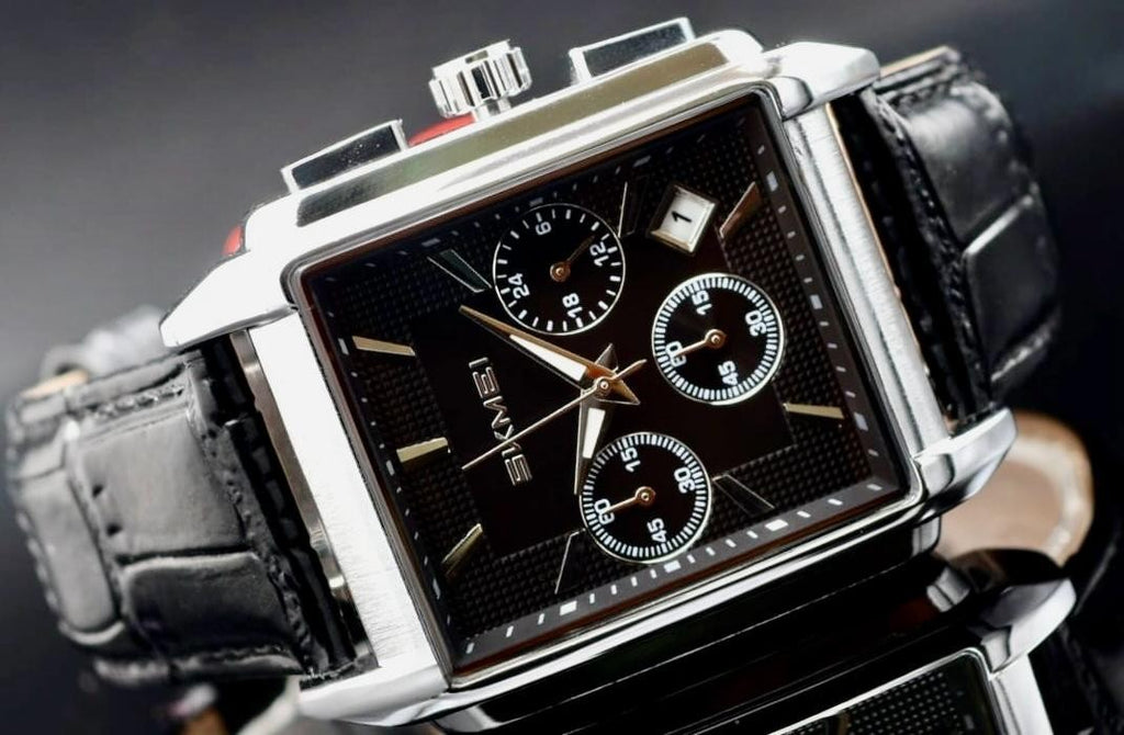 Edle Herren Männer Armband Uhr Chronograph Stoppuhr Datum Schwarz Silber Farben1