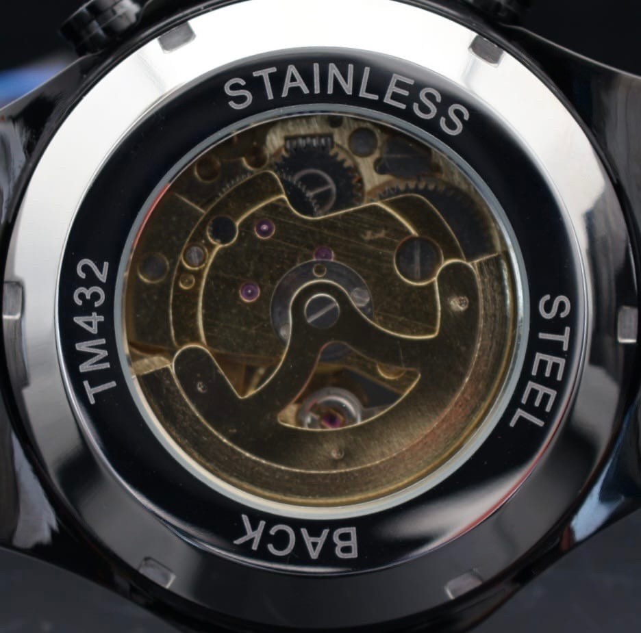 Winner Herren Automatikuhr Gold Schwarz Mechanisch Skelett Uhr Edelstahl 48mm2