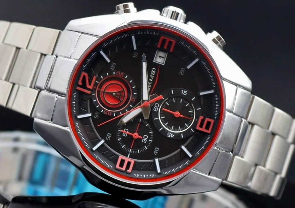 Herren Chronograph SKM Armband Uhr Edelstahl Datumsanzeige Stoppfunktion 46MM1