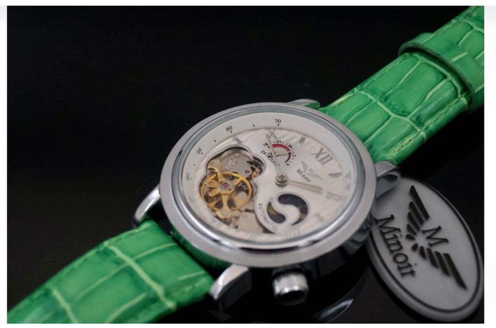 Mega Edle Herren Uhr Automatikuhr Armbanduhr Minoir LUXUS mit offener Unruh Grün2